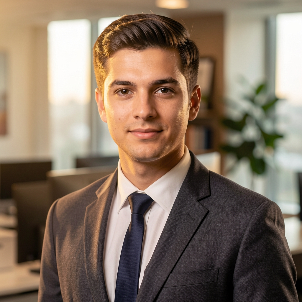 Headshot of Jasper Caldwell, editor-in-chief, photographed in an office environment with warm side lighting